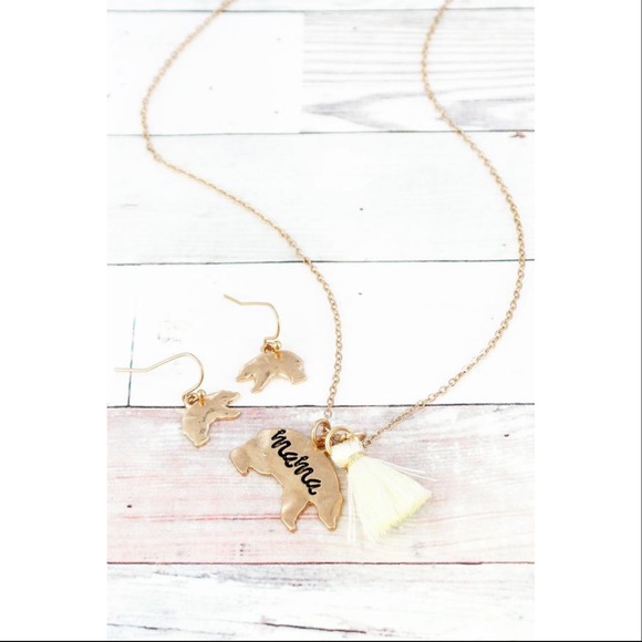 Jewelry - “Mama Bear” gold necklace and earrings set Jewelry - “Mama Bear” gold necklace and earrings set